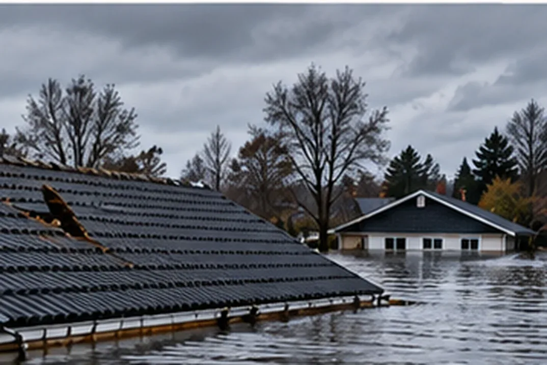 Flooded house with water above the windows