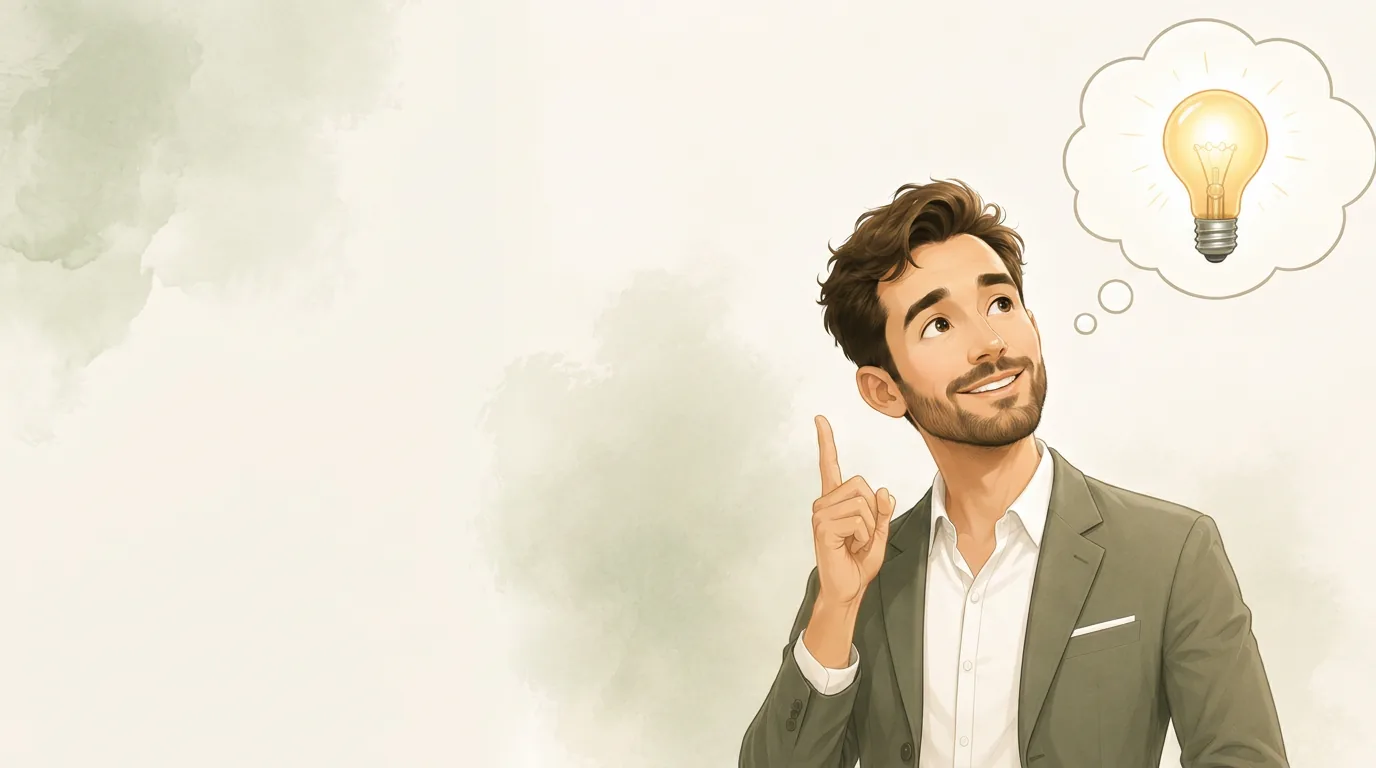 Illustration af mand med en god idé — viden og råd om rens og tekstilpleje